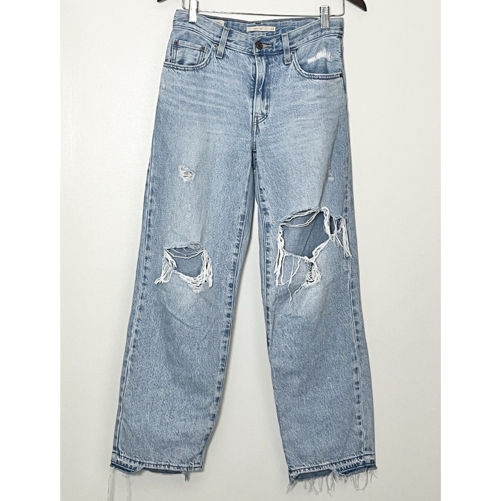 Levis Premium Jeans Womens 24x30 Blue Baggy Dad Fit Wide Leg Skater Distressed - Picture 2 of 8